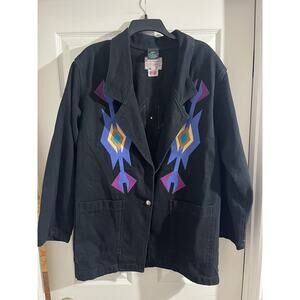 Vintage Sundance Moxie Black Denim Size Medium Aztec Tribal Native